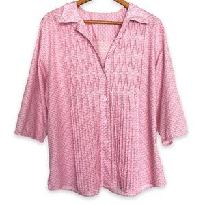 Foxcroft Pink Pinch-Pleated 3/4 Sleeve Top